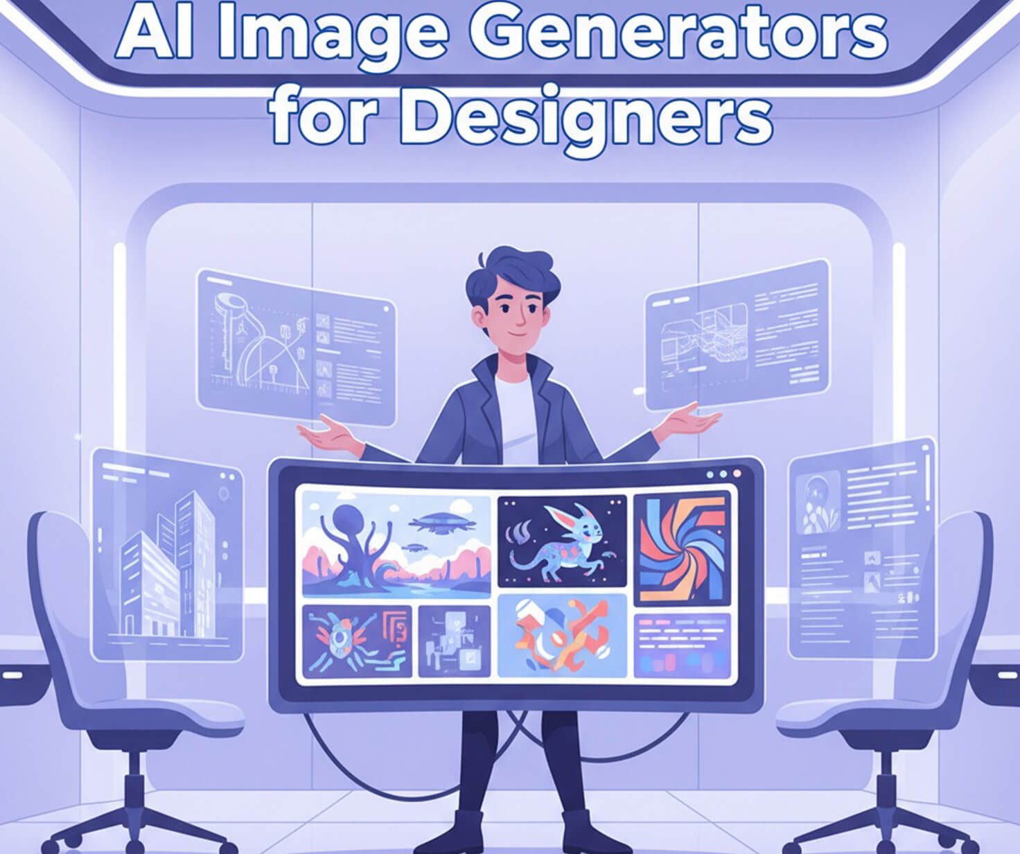 AI image generators for designers creating futuristic illustrations on digital screens | Siva Designer