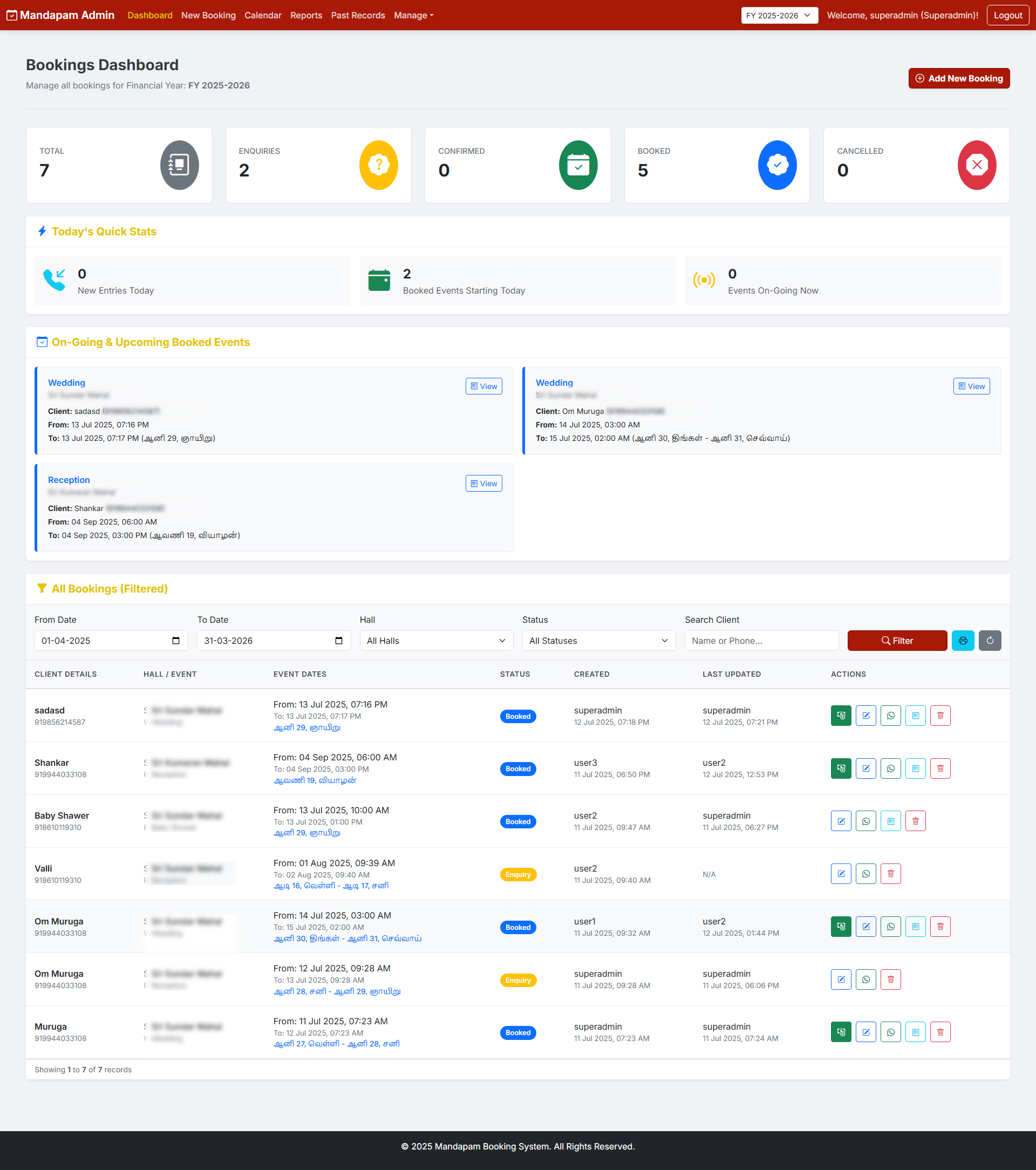 Mandapam Booking Automation & Banquet Hall CRM Software | Siva Designer