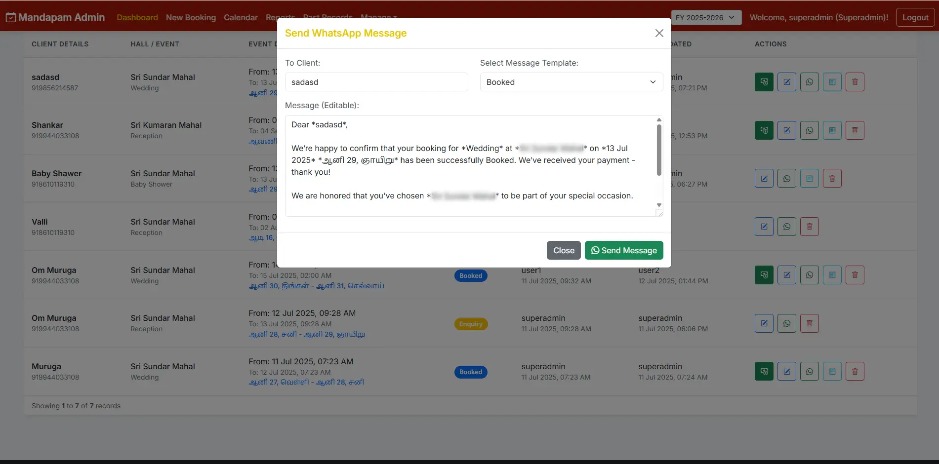 Mandapam Booking Automation & Banquet Hall CRM Software | Siva Designer