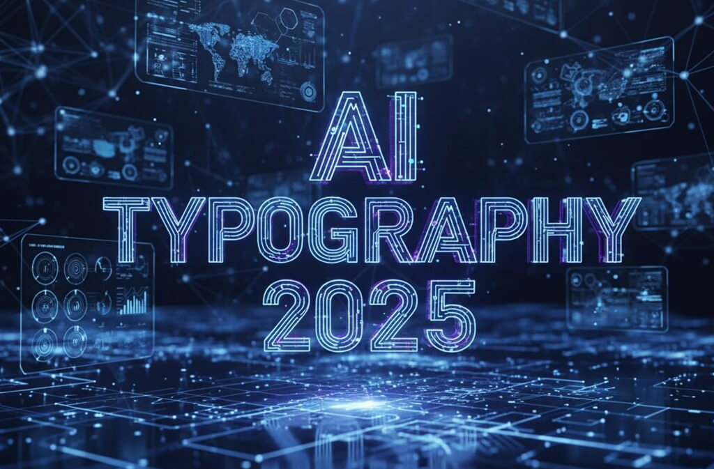 AI typography 2025 showing futuristic fonts and digital design innovations