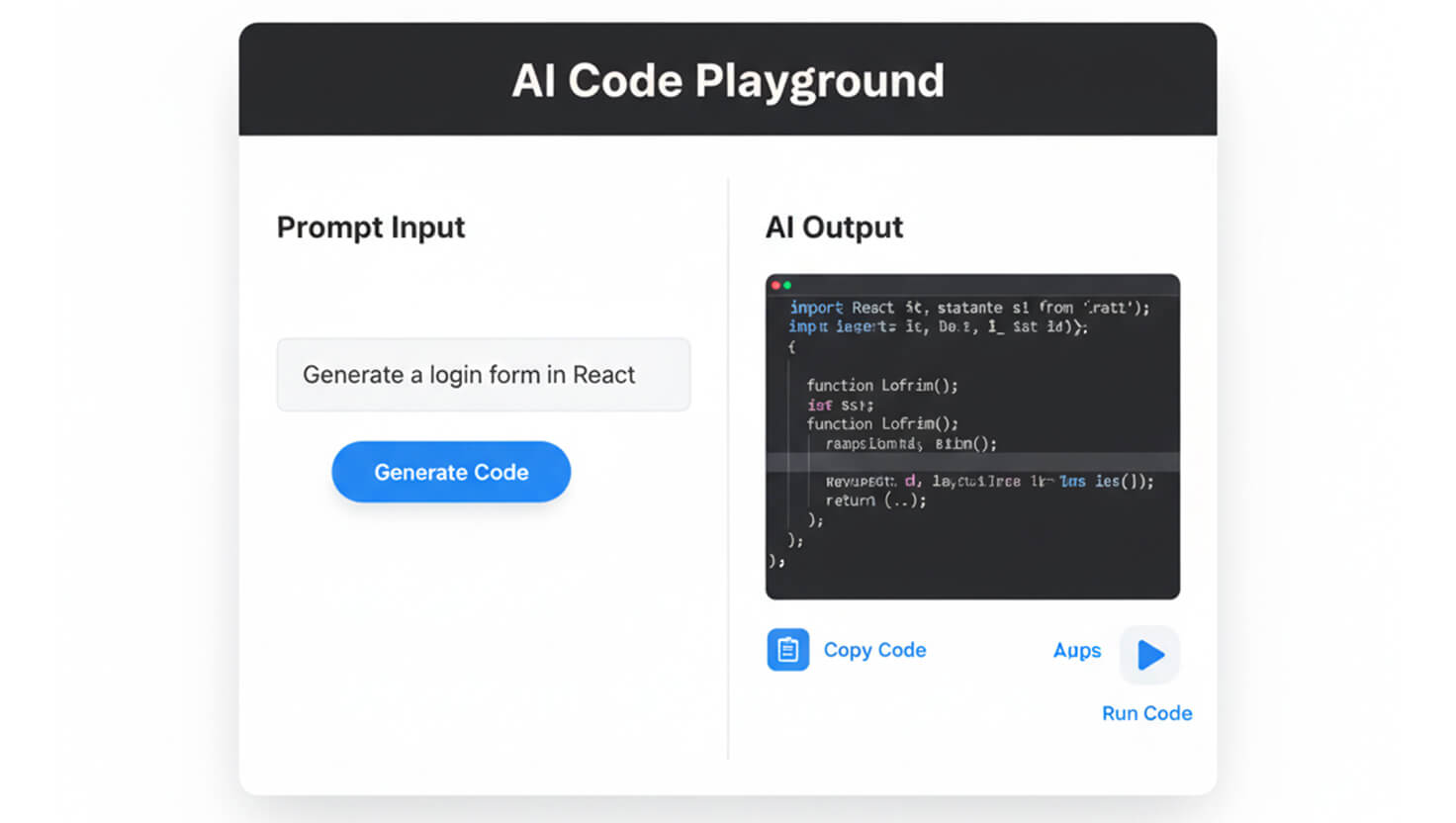 AI Code Playground Widget Mockup Showing Prompt and AI-Generated Code