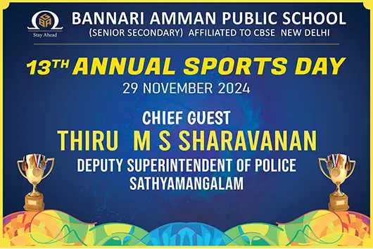 Flex banner design for Bannari Amman Public School Sports Day in Sathyamangalam